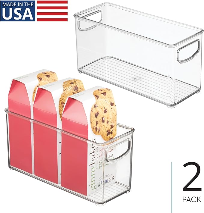 iDesign Plastic Stackable Pantry Bin - Storage Bin with Handles for Cabinets or Fridge - Set of 2 - Clear