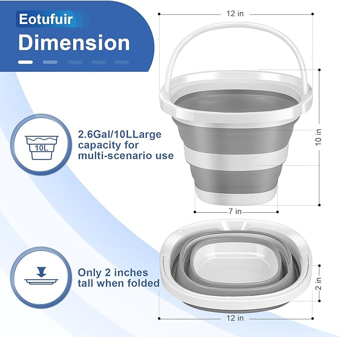 1Pack Collapsible Bucket 2.6Gal (10L) - Folding Bucket for Camping, Car Wash, Gardening, Cleaning & Outdoor | Portable Space-Saving Design with Handle, Easy to Carry & Store-NeatNest