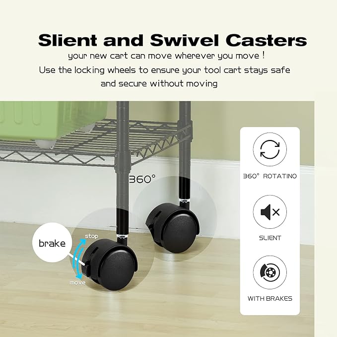 5-Tier Wire Shelving Unit Storage Shelves with Wheels Metal Shelves 60"x30"x14 Heavy Duty Metal Storage Rack NSF Height Adjustable for Home Kitchen Bathroom Garage Pantry Organization(Black)