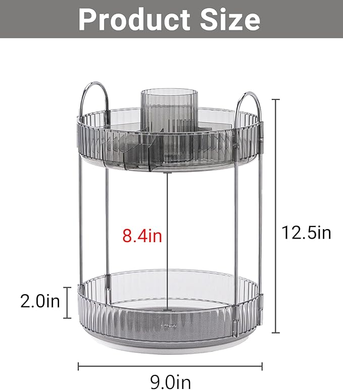 360 Rotating Makeup Organizer,2 Tier Large Capacity Make Up Organizers and Storage,Skincare Perfume Vanity Organizers,Bathroom Cosmetics Storage Organizer Countertop(Grey)-NeatNest