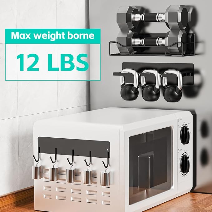 5 Pack Magnetic Shelves for Refrigerator, Magnetic Spice Rack with Tool Hooks, Versatile Metal Storage Baskets for Kitchen, Oven, Washing Machine(Black)