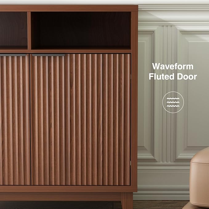 Buffet Cabinet with Storage - Elegant Fluted Storage Cabinet with Adjustable Shelves and Solid Wood Leg, Modern Buffet Sideboard for Living Room, Dining Room, Entryway-NeatNest