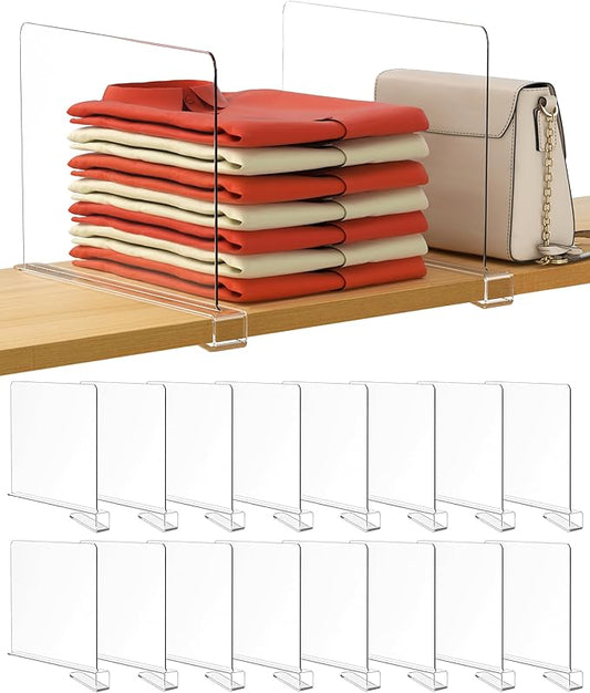 HBlife 12 Inches Tall [Extra Tall Version] Clear Shelf Dividers, 16 Pack Purse Organizer for Closet Perfect for Handbags, Acrylic Bookshelf for Organization-NeatNest