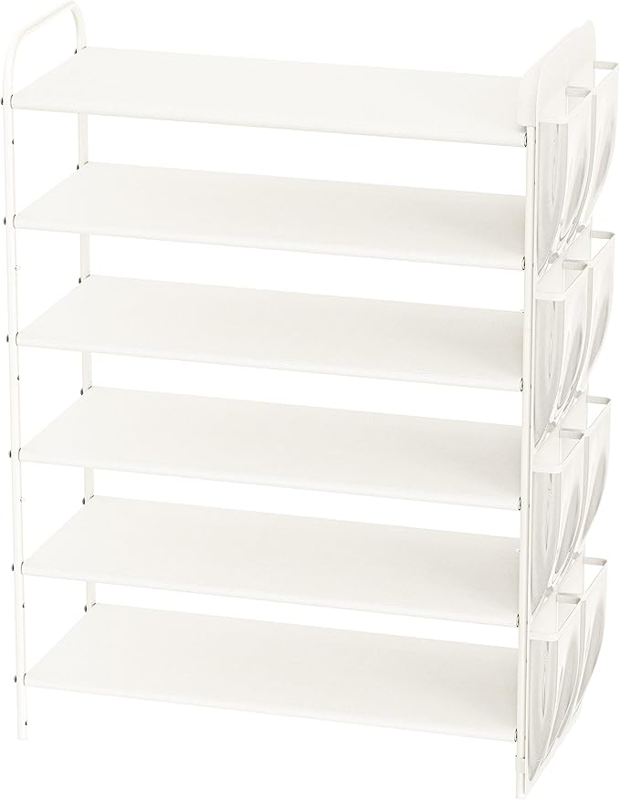 Simple Houseware 6-Tier Shoe Rack Storage Organizer w/Side Hanging Bag, White-NeatNest