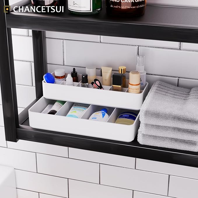 Stackable Drawer Organizer, 3 PCS Versatile Bathroom and Vanity Drawer Organizers Trays Makeup Organization and Storage Set for Lipstick, Lip Gloss, Nail Polish, Cosmetics, Skincare, Jewelry, White-NeatNest