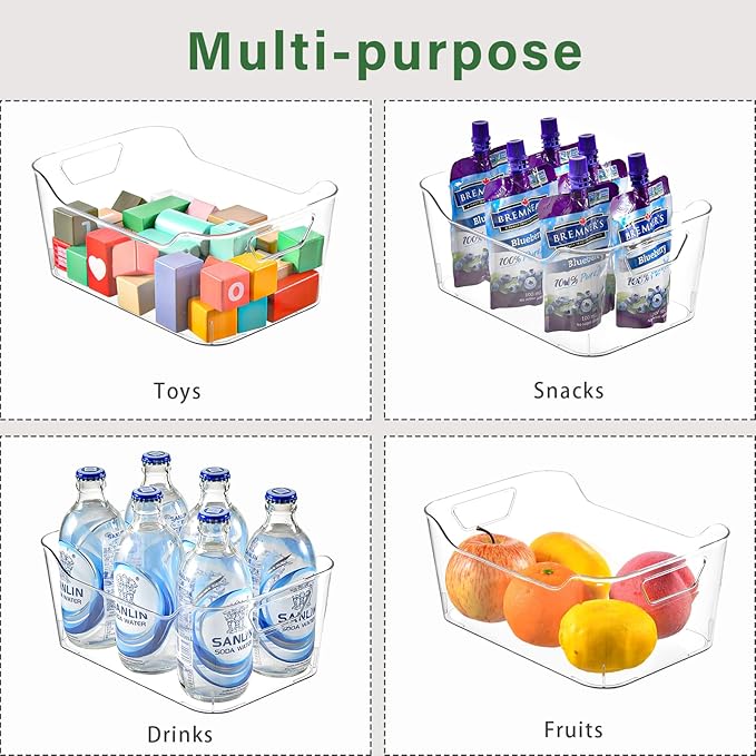 Clear Plastic Storage Bins,12 Pack Pantry Organizers and Storage, Clear Pantry Organizer Bins, Plastic Containers with Handle for Kitchen,Freezer,Cabinet,Closet,Bathroom Under Sink Storage-NeatNest