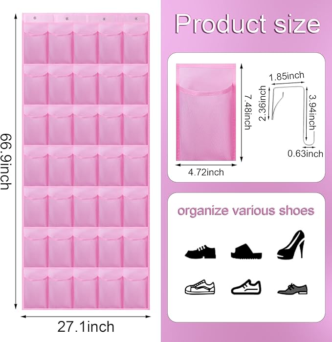 35Large Pockets Over The Door Shoe Organizer, Mesh Pockets Shoe Holder Rack, Capacity Shoe Hanging Storage，door shoe rack With 4 Metal Hook.-NeatNest