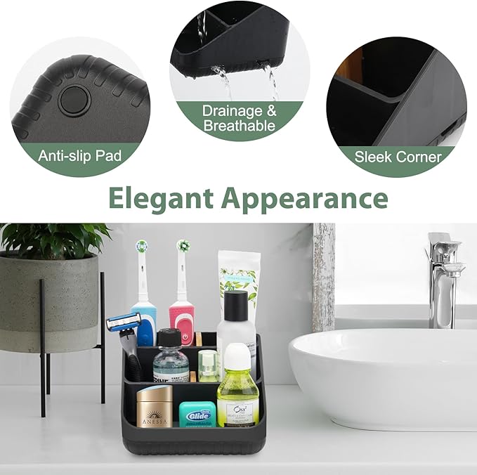 Chintu Toothbrush Holders Bathroom Countertop Organizer-Electric Tooth Brushing Holder 6 Slots Toothbrush Caddy for Counter Organization Kids Family Toothpaste Holder for Vanity Storage Black-NeatNest