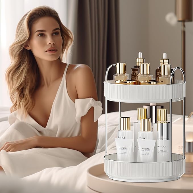 Rotating Makeup Organizer for Vanity, 2 Tier High-Capacity Skincare & Makeup Storage, Perfume Organizer, Cosmetic Dresser, Countertop 360 Spinning-NeatNest