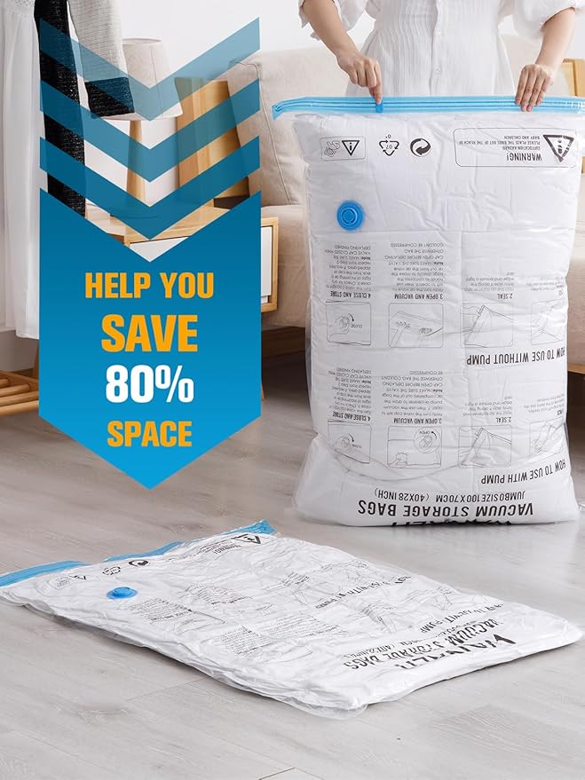 Vacuum Storage Bags with Electric Pump, New Air Valve Combo 32 Pack Vacuum Space Saver Bag, Vacuum Sealer Bags for Clothes, Clothing, Pillows, Comforters, Blankets, Quilt, Travel, Two Compressing Ways-NeatNest