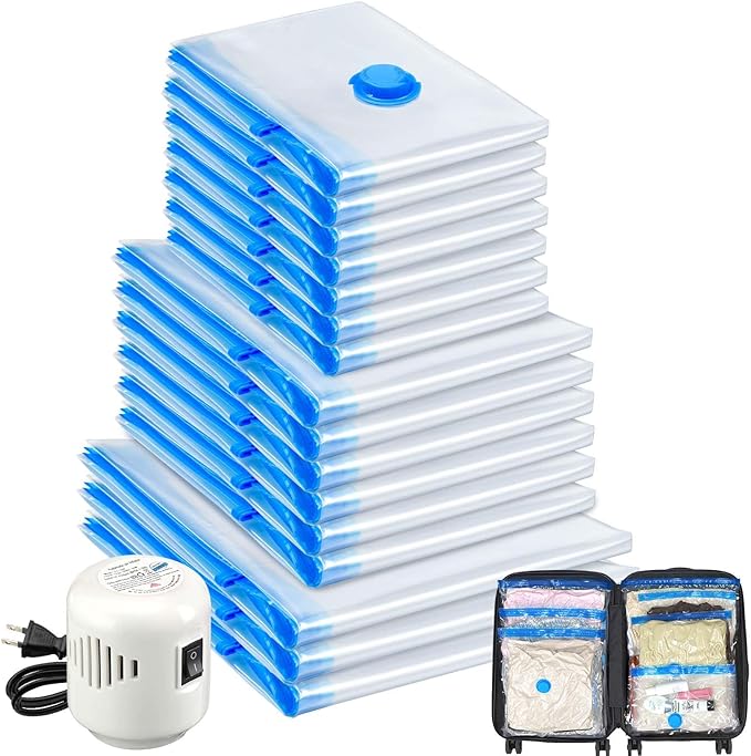 16 Pack Travel Vacuum Storage Bags with Electric Pump, Vacuum Seal Bags for Clothing, Vacuum Sealer Bags for Luggage, Travel Essentials-NeatNest