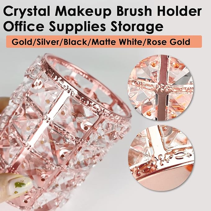 AKOAK 1 Pack Crystal Makeup Brush Holder Office Supplies Storage Rack Eyebrow Pencil/Lipstick/Pencil Makeup Container, Dressing Table, Bedroom, Office (Rose Gold)-NeatNest