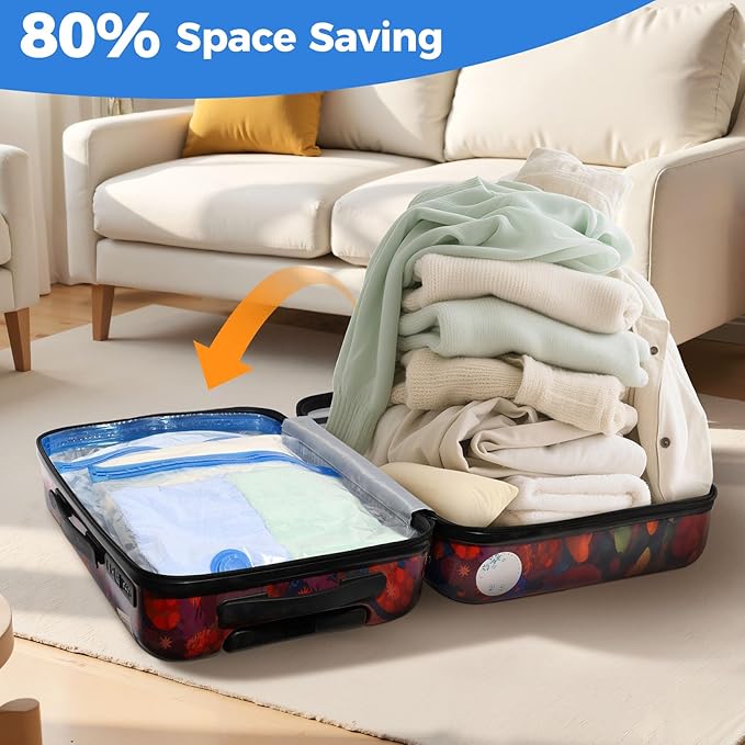 10 Pack Travel Vacuum Storage Bags with USB Electric Pump, Combo Space Saver Vacuum Seal Bags for Clothing Travel Vaccine Sealed Storage Bag for Blankets Clothes Comforters Luggage, Clear-NeatNest