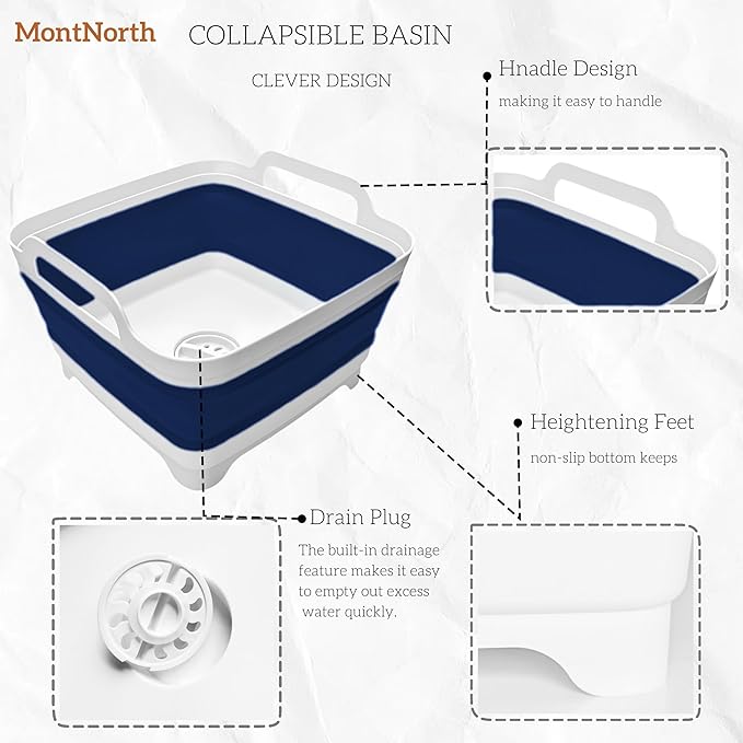 Collapsible Wash Basin 9L, Foldable Dish Tub with Drain Plug, Portable Collapsible Dish Basin, Camping Sink for Washing Dishes, Laundry & Kitchen Use (Navy Blue)-NeatNest