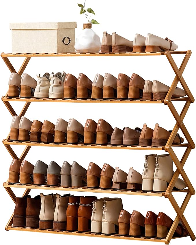 Choclaif Free Standing Shoe Racks for Closet, Shoe Shelf Bamboo Shoe Rack for Bedroom, Entryway Hallway Closet Living Room Organizer（5 Tier）-NeatNest