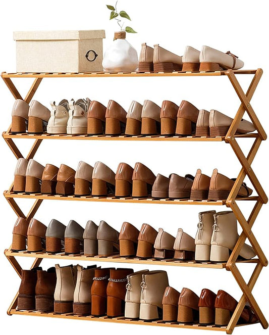 Choclaif Free Standing Shoe Racks for Closet, Shoe Shelf Bamboo Shoe Rack for Bedroom, Entryway Hallway Closet Living Room Organizer（5 Tier）-NeatNest