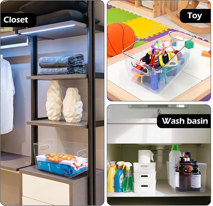 Clear Plastic Storage Bins 8 Pack - Pantry Organizers and Storage, Fridge Organizer for Kitchen, Cabinet, Freezer, Bathroom, Clost, Home Organization-NeatNest