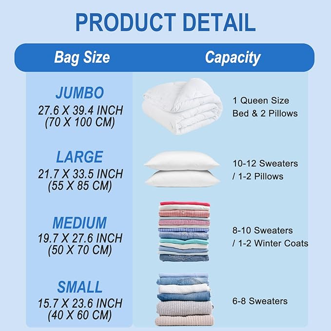 10 Pack Small Vacuum Storage Bags with Hand Pump, Plastic Packaging Bags, 80% Space Saver Vacuum Seal Bags for Clothing, Travel Lugggage, Blankets, Comforters-NeatNest