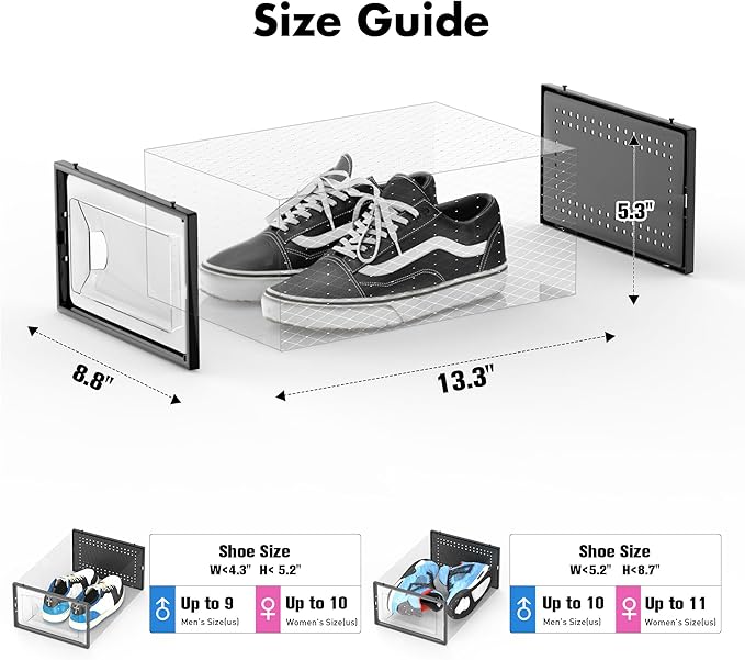 Shoe Storage Box, 15 Pack Clear Plastic Stackable Shoe Organizer for Closet, Interlocking Design Shoe Container Bins for Sneakers, Foldable Shoe Rack with Lids, Black-NeatNest