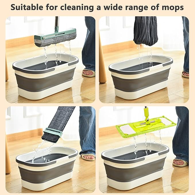 14L(3.7 Gallon) Collapsible Plastic Bucket with Wheels for House Cleaning, Multi-Purpose Rectangular Handy Basket for Cleaning Mop, Camping, RV (14L-Blue)-NeatNest