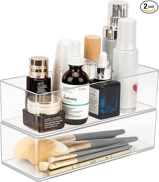 JessLab Acrylic Organizer, 2PK Cube Sections Makeup Organizer for Drawer, Makeup Organizer for Vanity, Countertop, Bathroom, Kitchen and Cabinet Storage(1+1 Compartment)-NeatNest