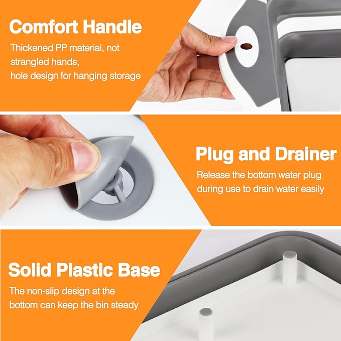 Collapsible BBQ Prep Tub/Cutting Board 10L, Foldable Dish Tub with Colander, Portable Camping Sink, Multifunction Dishing Basin Bucket Wash Tub for Kitchen Fruit Vegetable Picnic (Gray)-NeatNest