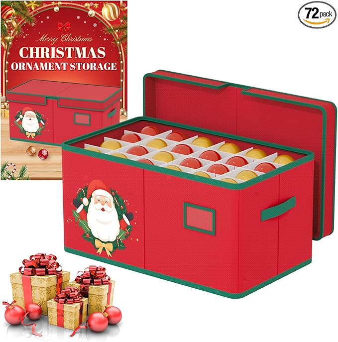 Christmas Ornaments Storage Boxes Christmas Ornament Organizer Storage Box with Adjustable Divider Fit 72 of 3 Inch Ornaments 600D Oxford Fabric Ornament Storage Box for Decoration Storage-NeatNest