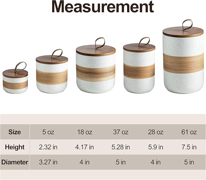 Ceramic Jar with Lid, Coffee Container Kitchen Food Storage Jars for Spice Sugar Tea Bag, Stackable Decorative Jars for Countertop, White & 18oz-NeatNest