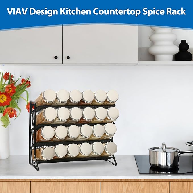 1PCS 4Tier Spice Rack for Counter Free Standing,Spice Rack for Inside Cupboard Hanging Wall Mounted Spice Seasoning Organiser Spice Jars Bottle Organizer for Kitchen Pantry（Black）-NeatNest