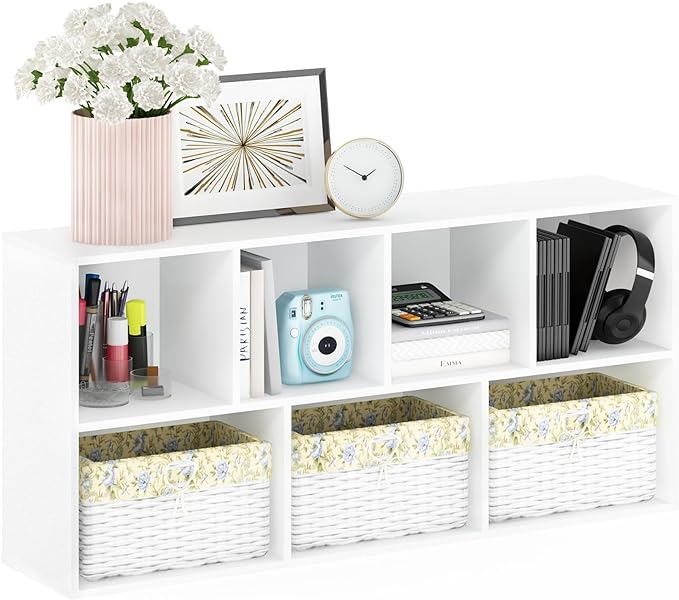 Furinno Luder Bookcase / Book / Storage , 7-Cube, White-NeatNest