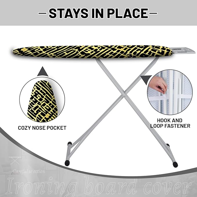 Extra Thick Ironing Board Cover and Pad, Yellow Modern Geometric 15x54 Ironing Board Cover, Resist Scorching and Staining,Elastic Edges,Abstract Art