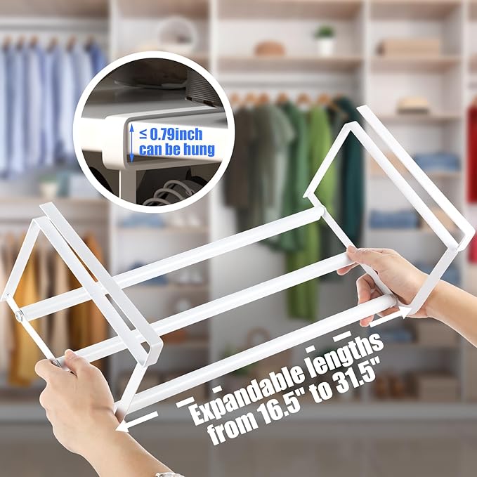2 Pcs Expandable Shoe Rack Organizer for Closet 16.5-31.5 Inch Adjustable Retractable Hanging Cabinet Shoe Shelf Dorm Room Storage for Space Saving (White)-NeatNest