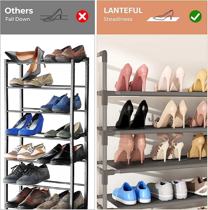 11 Tiers Tall Shoe Rack Holds 55 Pairs of Shoes with 18pcs Hooks Sturdy Wide Shoe Organizer Storage Free Standing Metal Shoe Shelf for Closet, Entryway Grey-NeatNest