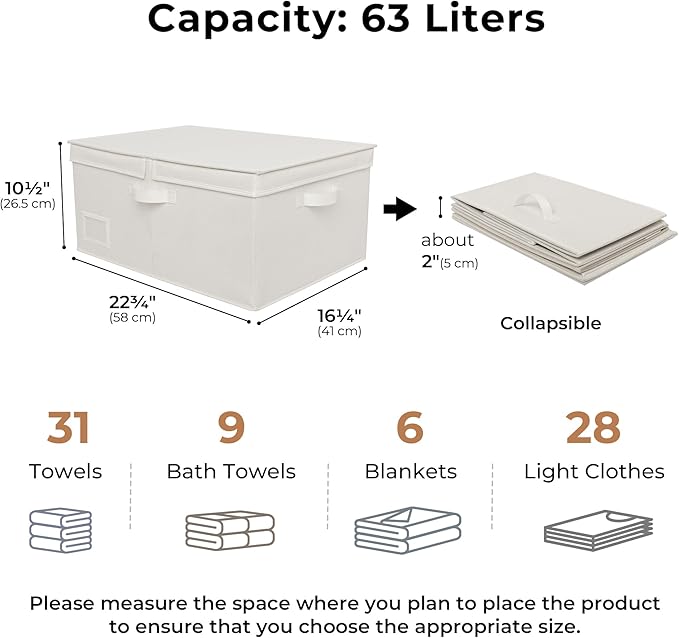 GRANNY SAYS Fabric Storage Bin with Lid, Decorative Storage Boxes, Basket for Shelves, Closet Storage Bins, Large Storage Bins for Clothing, Jumbo, Ivory, 2-Pack-NeatNest