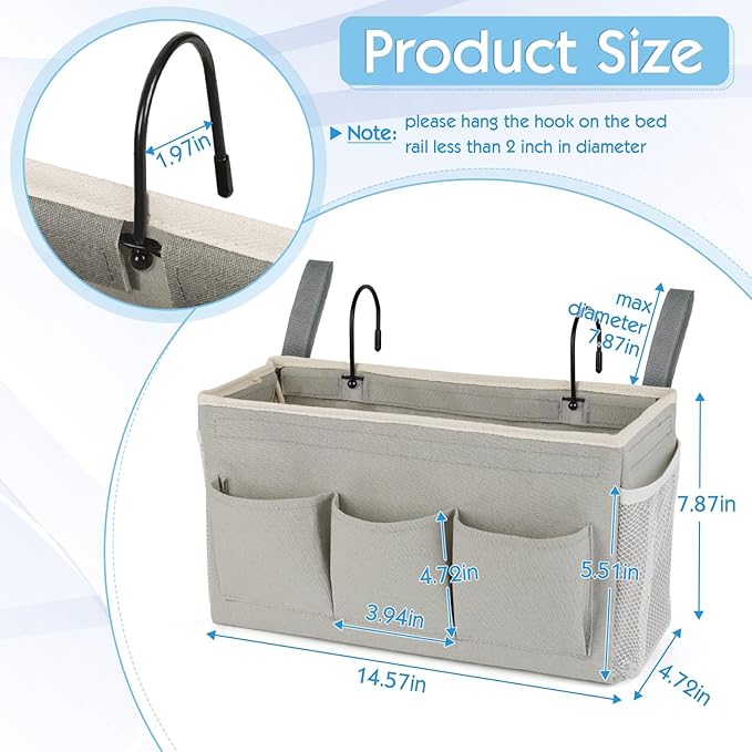 Bedside Storage Caddy/Bedside Hanging Storage Bag for Headboards Bunk Beds Dorm Rooms Book Phone Magazine Holder (New Grey)-NeatNest