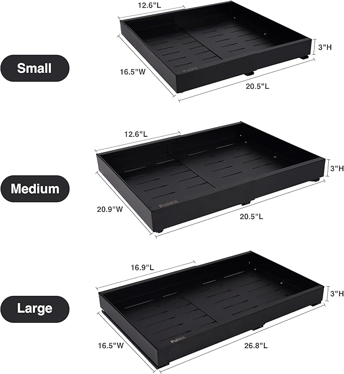 Under Sink Cabinet Organizer with Slide-Out Drawers Heavy-Duty Adjustable 12.6''-20.5'' Deep Tool-Free Adhesive & Screw Mounting, Removable Shelves for Kitchen Storage (Black)-NeatNest