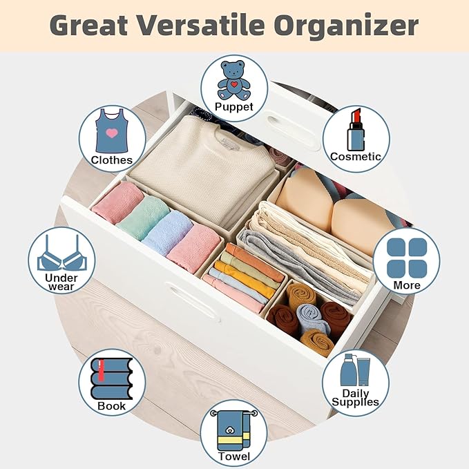Criusia Drawer Organizer Clothes, 8 Pack Underwear Drawer Organizer, Foldable Cloth Storage Box Closet Organizers and Storage for Clothes, Socks, Scarves, Ties (Beige)-NeatNest