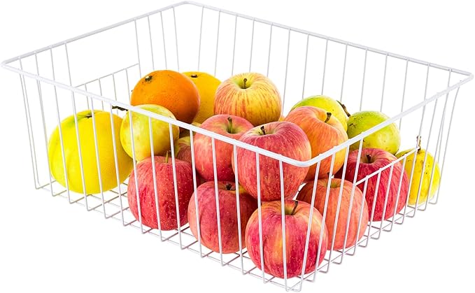 Freezer Organizer Bins, Upright Freezer Baskets for 16, 17, 21 cu.ft Standup Freezer, Wire Storage Baskets with Built-in Handles, 6Pcs, White