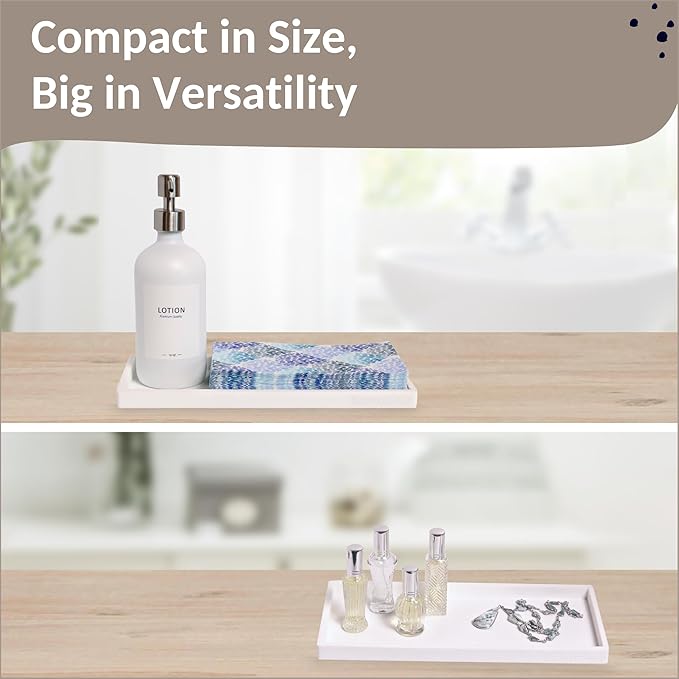 Countertop and Vanity Tray - 11.7" Silicone Bathroom Tray Countertop, Soap Trays for Kitchen Counter, Bathroom Counter Organizer Accessories Sink Caddy, Shower Trays Makeup Mat Oil, White-NeatNest