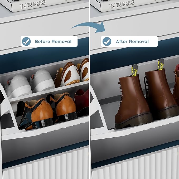 Brafab Shoe Storage Cabinet with 2 Flip Drawers&1 Small Drawer, Slim Entryway Shoe Organizer with Fluted Panel Doors for Sneakers,Pure White-NeatNest