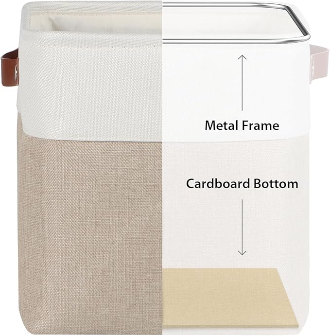Univivi 4 PC Foldable Storage Baskets,10.5 inch Fabric Storage Bins for Shelf with Hard Bottom,Storage Baskets with PU Handles Cube Storage Bins for Closet Organizing (Khaki)-NeatNest