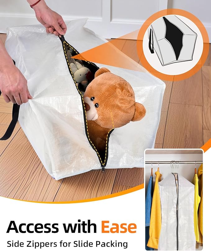 12 Pack Extra Large Moving Bags, Heavy Duty Packing Bags with Zippers and Handles for Space Saving, Clothes Storage, College Essentials, Travel, Clear