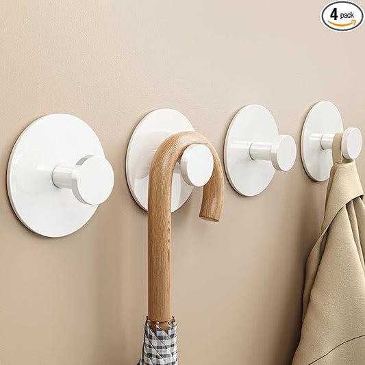 Adhesive Wall Hook for Coat and Towel: Extra Sticky 12 LB (Max), Stainless Coat Rack Door Holder Hanger, White Heavy Duty