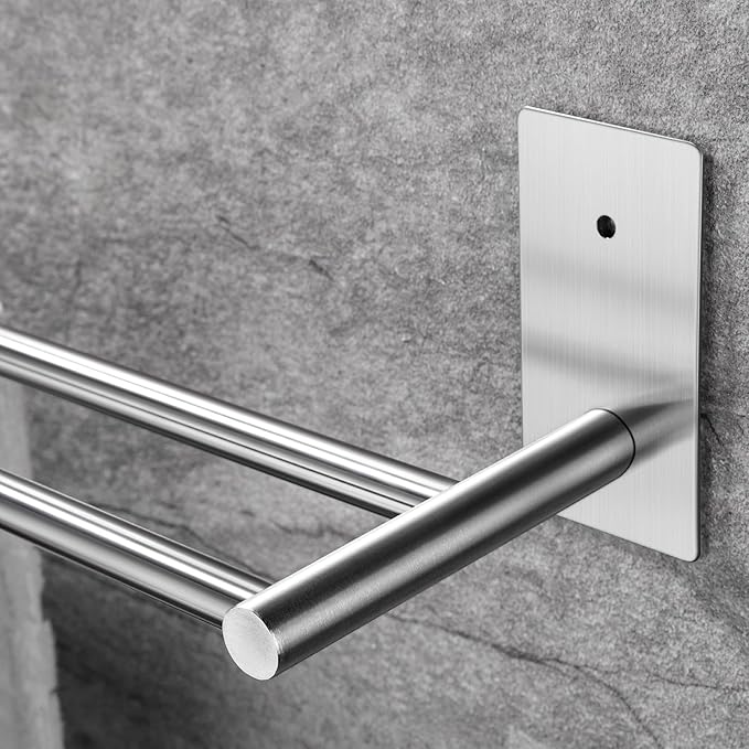 Taozun 16in Towel Holder for Bathroom, Double Towel Bar Self Adhesive or Drilling, Stick On Wall Towel Rack, SUS304 Stainless Steel