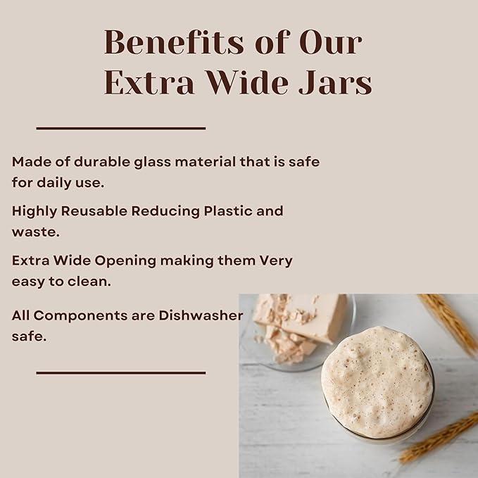 JARMING COLLECTIONS Mason Jars 16 Oz EXTRA WIDE MOUTH Jars with Lids - Glass Storage Jar 16 oz - with 2 (BPA Free) Plastic Storage Lids - Made in the USA (2 White Dome Plastic Lids)
