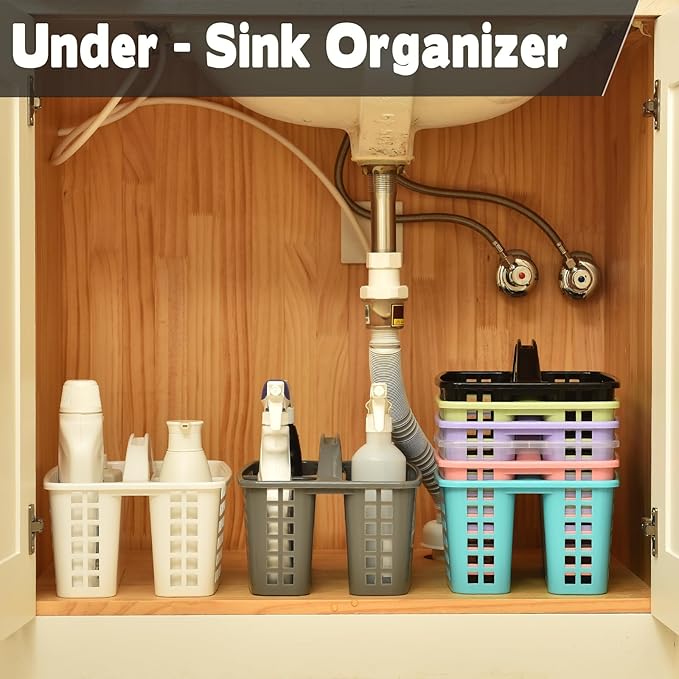 Haundry Plastic Shower Caddy Basket with 3 Compartments, Portable Divided Cleaning Supply Storage Organizer with Handle (Grey)-NeatNest