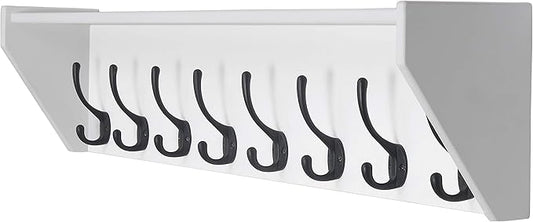 DSEAP Heavy Duty Coat Rack Wall Mount with Hooks and Shelf, Ideal for Entryway, Mudroom, Kitchen, Bathroom - White & Black