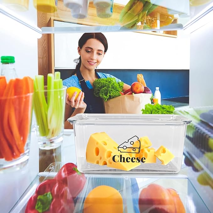 Cheese Container Airtight with Draining Basket Cream Cheese Sliced Cheeses Box with Lid Saver for Fridge Cheeses Keeper Cream Block Shredded Storage Box Saver (Clear)-NeatNest