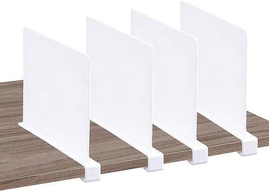CY craft Acrylic Shelf Dividers for Closets,Wood Shelf Dividers, 4 PCS White Shelf Separators,Perfect for Clothes Organizer and Bedroom Kitchen Cabinets Shelf Storage and Organization-NeatNest
