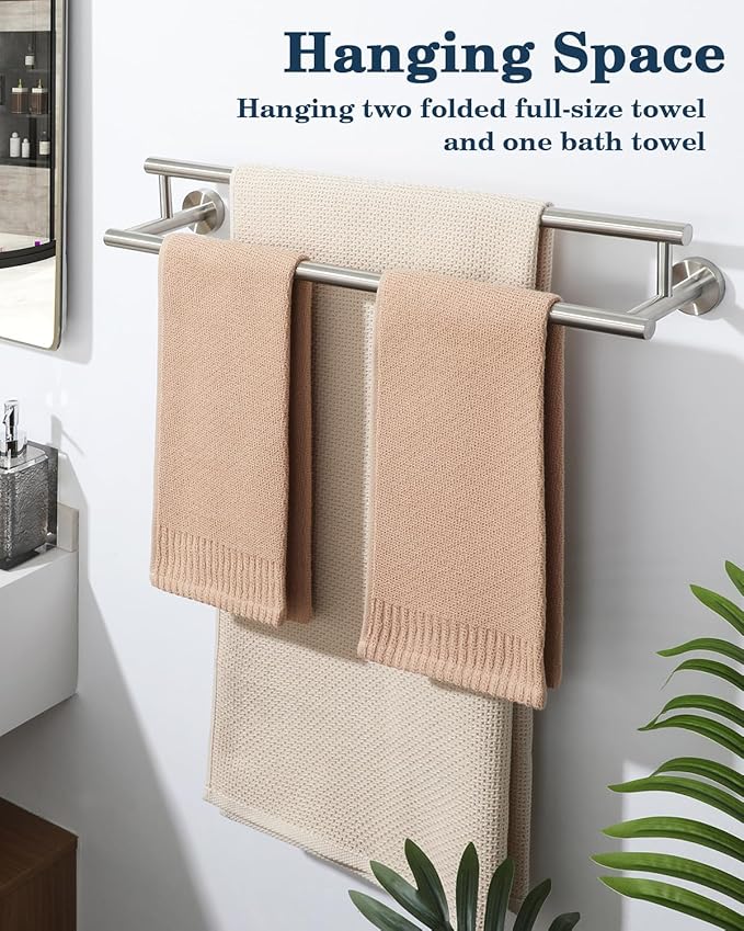 Alise Double Bath Towel Bars,24 Inch Towel Racks for Bathroom Wall Mounted,SUS304 Stainless Steel Towel Holder,Space-Saving Towel Hanger,Modern Decor Towel Rod,Brushed Nickel Towel Rail,GYT6902-LS